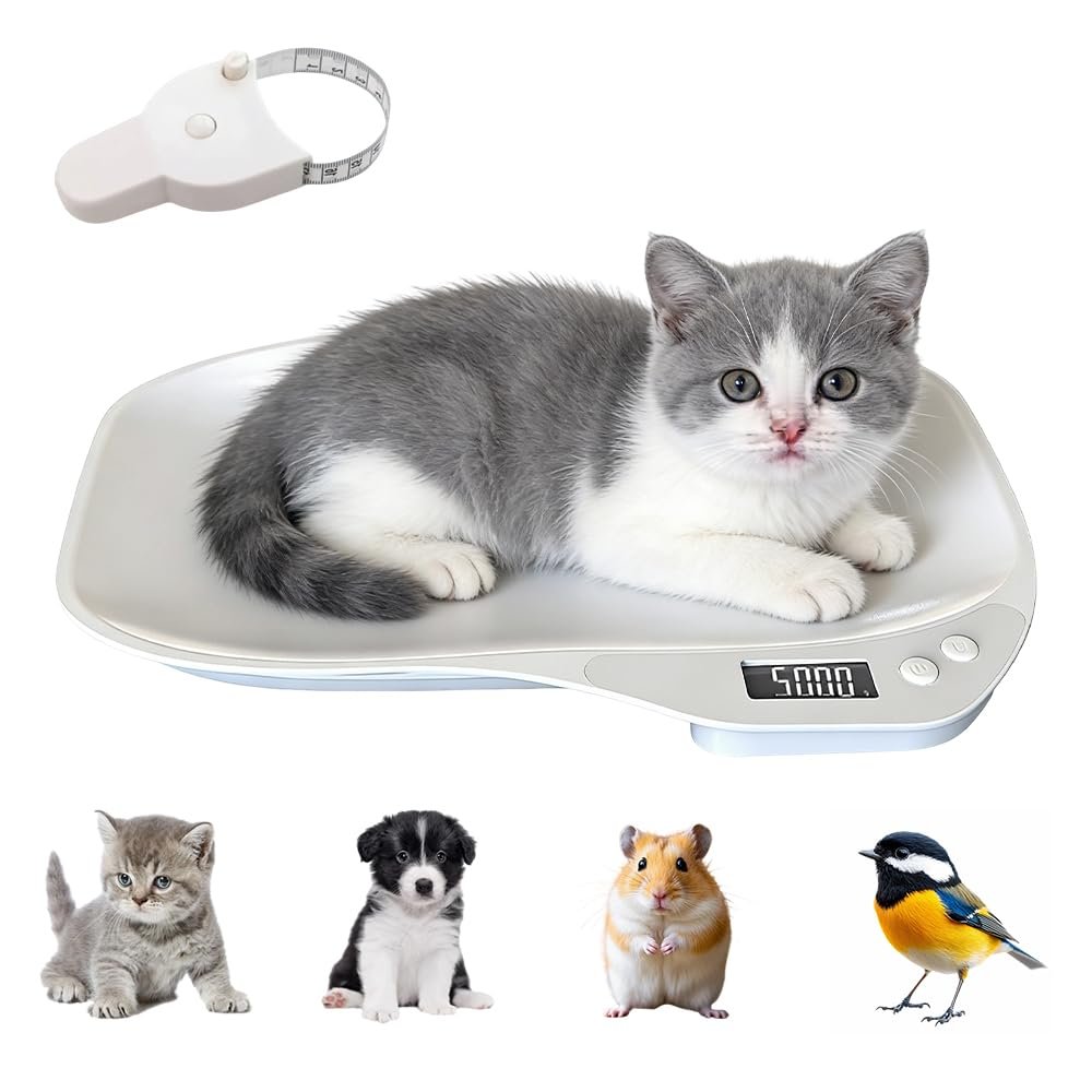 Digital Pet Scales, SGZIOO 15kg Small Animals Weighing Scale with 4 weighing Modes(g/ml/oz/lb), Electronic Weighing Scale with LCD Display and Tape Measure for Cat, Puppy, Hamster, Tortoise, Food