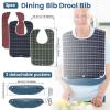 3 Pack Adult Bibs for Elderly Waterproof Clothing Protectors with Detachable Crumb Catcher Reusable Dining Mealtime Bibs for Seniors, Patients, Bedridden Convalescent Disabled Unisex Lattice Pattern view 2