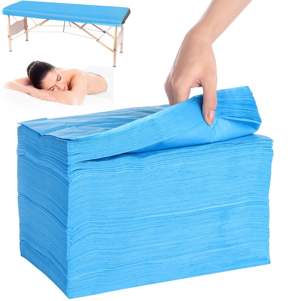 100PCS Disposable Massage Table Sheets, 71 x 31.5 Disposable Massage Bed Covers, Breathable Non-Woven Fabric Tattoo Bed Sheets, Single Use Hygiene Sheet for SPA Centers, Beauty Salons, Hotels(Blue)