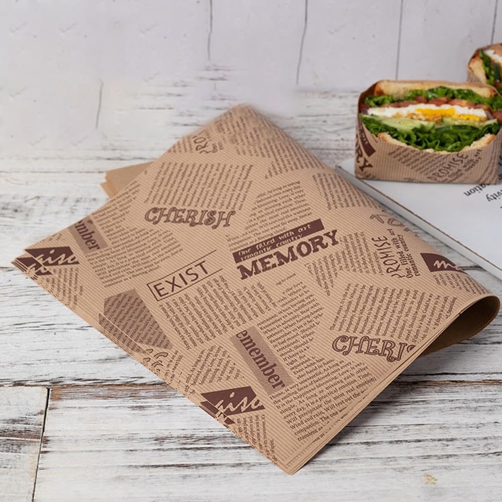 NiuLumea 50pcs Food Wax Paper Baking Wrappers, 38 x 28 cm, Grease Resistant Sandwich Bread Hamburger Wrap, Oil Proof Packaging Paper Lunch and Snacks