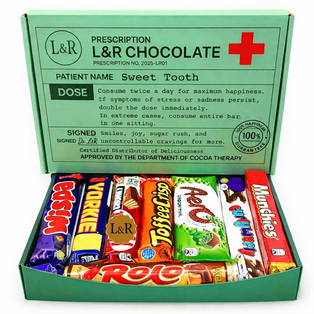 Funny Presctiption Style Chocolate Gift Box | 8 Full Sized Bars | Letterbox Gifts | Get Well Soon Chocolate Gift Box - Chocolate Lover