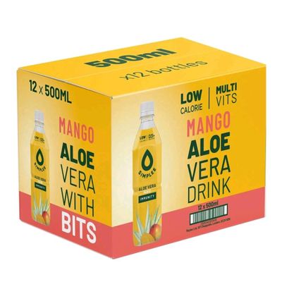 Simplee Low Calorie Aloe Vera Bits Drink with Multi Vitamins,Mango Flavours, 12 x 500ml By Bargain Hub
