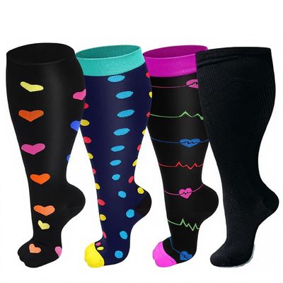 4 Pairs Plus Size Compression Socks for Women Men,20-30 mmHg Wide Calf Knee High Support Stockings for Circulation,Athletic,Nurse,Running (03 Black/Navy/Purple/Black, 2XL)
