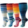 4 Pairs Plus Size Compression Socks for Women Men,20-30 mmHg Wide Calf Knee High Support Stockings for Circulation,Athletic,Nurse,Running (04 Blue/Orange/Orange/Blue, 3XL) view 1