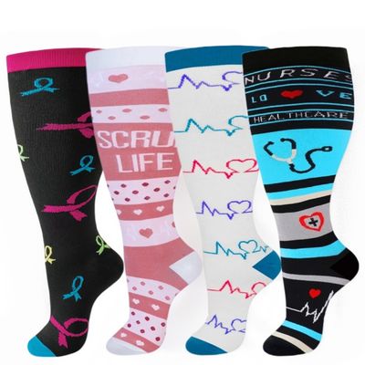 4 Pairs Plus Size Compression Socks for Women Men,20-30 mmHg Wide Calf Knee High Support Stockings for Circulation,Athletic,Nurse,Running (07 Black/Pink/White/Black, 4XL)