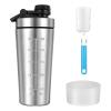 Alaoo Stainless Protein Shaker, Protein Shakes Cup with Proof Screw On Lid, Sports Gym Supplement Protein Shake Bottle for Mixing Protein Shakes and Supplements, 750ml, Silver
