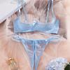 2026 Bras for Women Bra Sexy Lingerie Women's See Through Mesh Bralette Three Point Exposed Breast Outfit Role Play and Home Wear with Built in Support (Light Blue, S) view 3