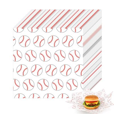 100pcs Greaseproof Sandwich Paper Wraps, 18x18cm/7.1x7.1in Food Burger GreaseProof Delicatessen Wax Butcher Sheets Sport Themed Wrapping Tissue for Party Festival & Outdoors (Baseball)