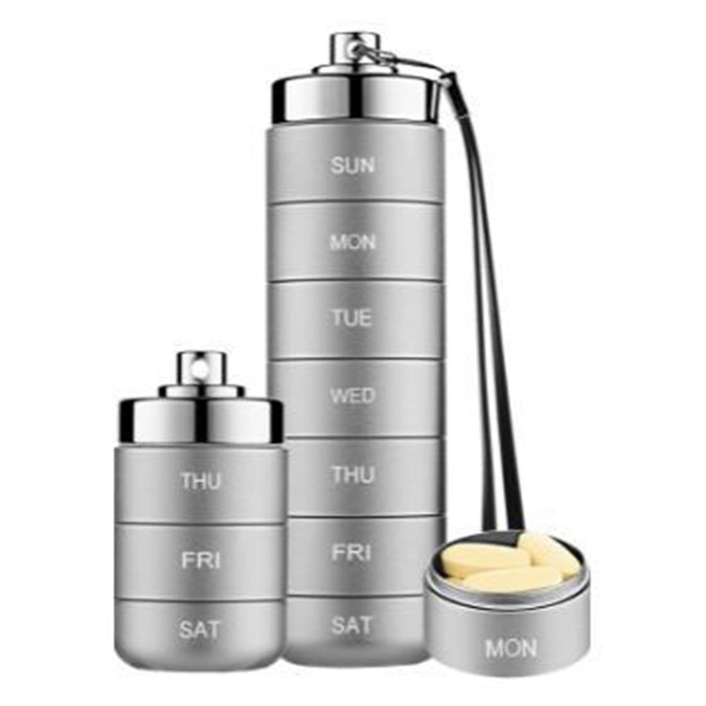 Moisture Resistant Weekly Pill Organizer - Airtight Medical Canister, Leak-Proof Function, Personal Dosage Storage Device | Mini Medicine Storage