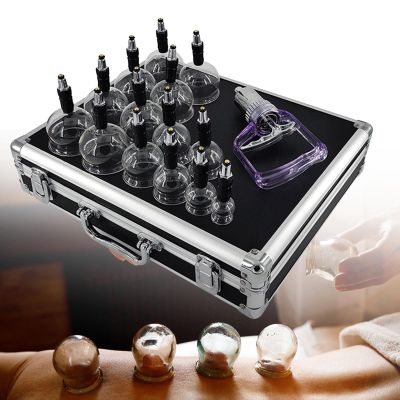 14 Pcs 5 Sizes Glass Cupping Therapy Set, Handheld Vacuum Cupping Massage Cups with Aluminum Case, Professional Chinese Back Cupping Therapy for Body Massage & Home Use