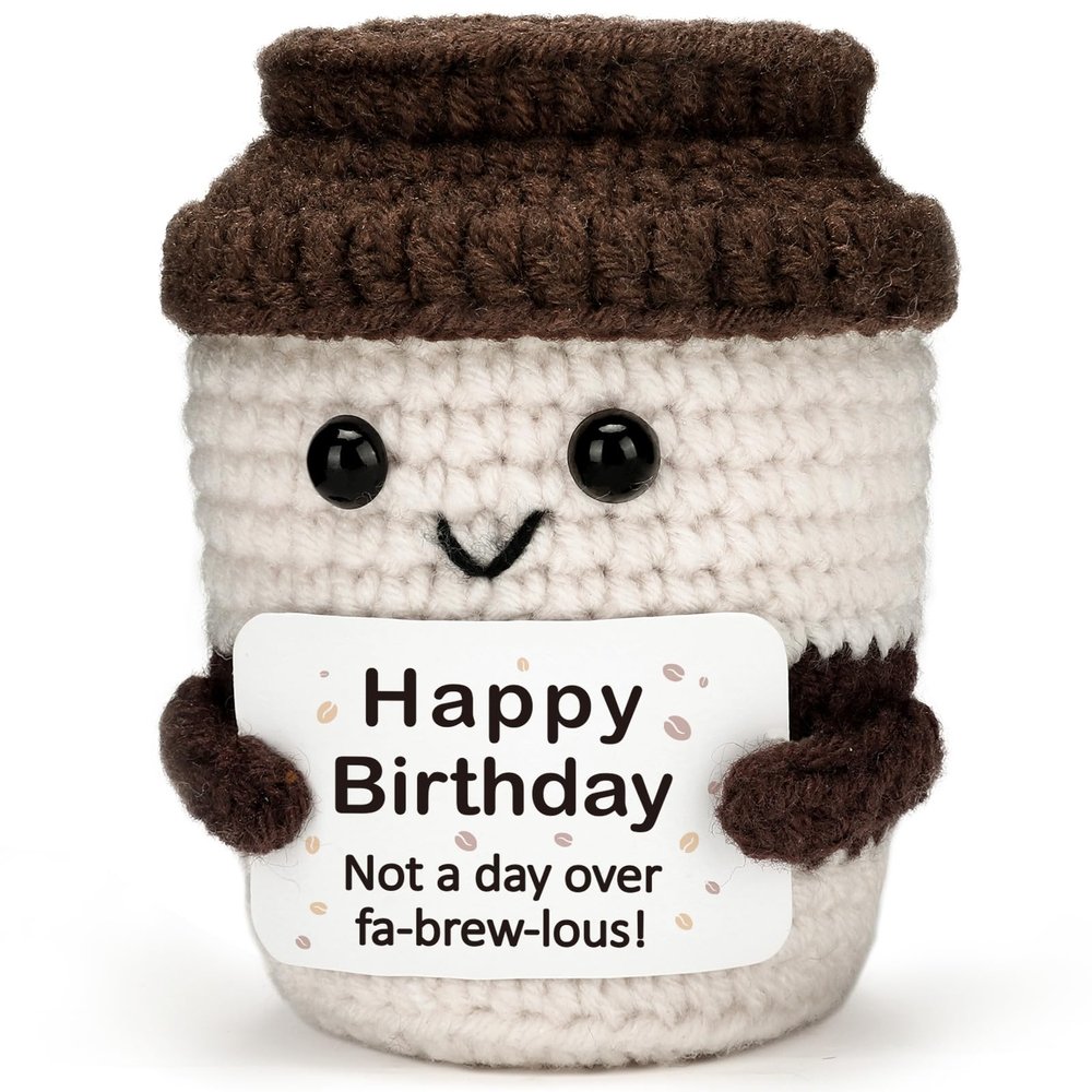 Birthday Gifts for Man Woman Dad Handmade Crochet Coffee with Inspirational