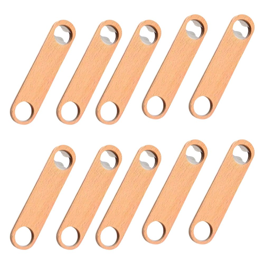 10Pcs Wood Flat Beer Bottle Opener Ergonomic Round Hole Drink Bottle Cap Opener with Comfortable Wood Grip Enduring Beer Bottle Opener