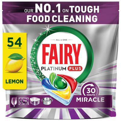 Fairy 30 Minute Miracle Platinum Plus Dishwasher Tablets, 54 Capsules