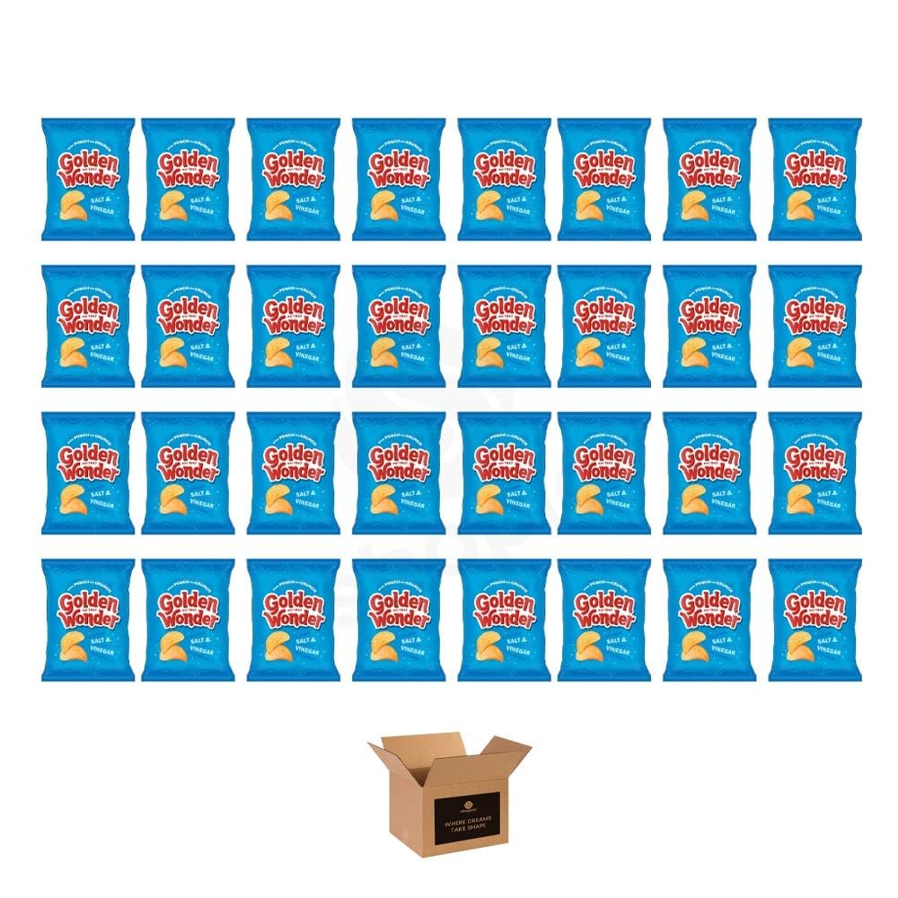 Golden Wonder Variety Crisp Pack Potato Crisps - 3 Pack of Delicious, Crunchy Snacks for Any Occasion | Family-Friendly Multi-Pack 25g (Salt Vinegar - 32.5g x 32Pack)