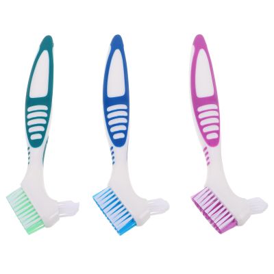 DIYEAH 3pcs Denture Cleaning Brush Dual Head Tooth Cleaning Brush Soft Bristles for Elderly Portable for Travel