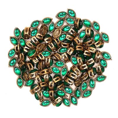 Sew On Raised Kundan Stone/Rhinestone/Beads for Craft, Jewellery Making, Clothe Embellishment, Embroidery Work (5X8 MM,Green, 100 Pieces, Boat Shape)