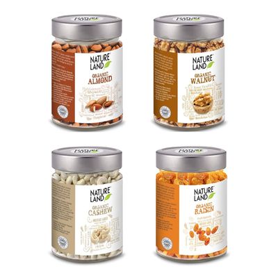 Almonds 250gm, Cashew 200gm, Walnut 150gm, Raisins 250gm - Dry Fruits Combo (Value Pack)