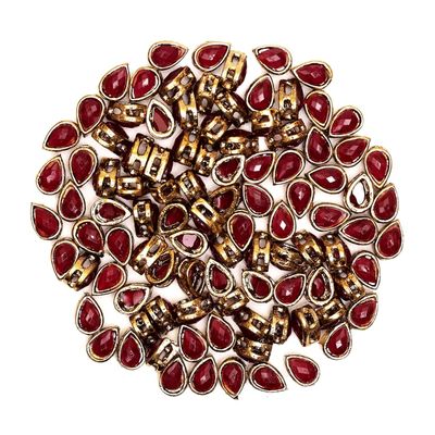 Flat Back Raised Sew On Kundan Stones Beads for Craft Work, Embroidery Work, Jewellery Work, Aari Work, Maggam Work etc in Raised Setting (100Pieces, 5x8MM, Teardrop Shape, Maroon)