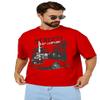 Half Sleeve Oversized Cottonblend Round Neck Drop Shoulder Printedfor Men's (Color Red) view 1