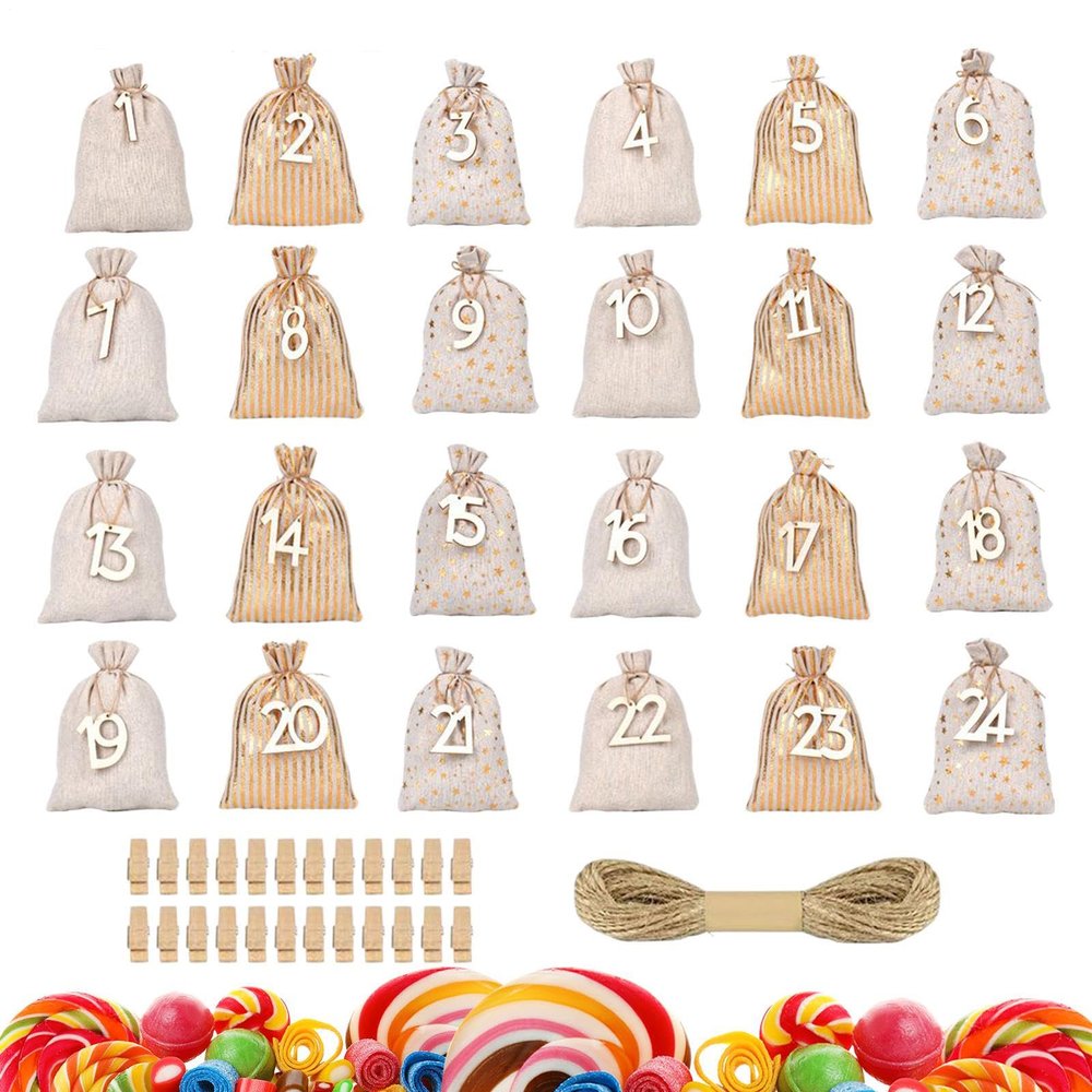Advent Countdown Bags - 24 Reusable Numbered Candy Bags for Party Bags | Creative Christmas Holiday Activities for adu
