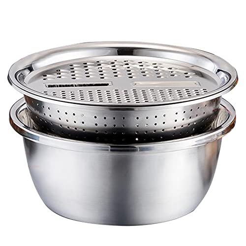 RASTKY Multipurpose Kitchen Basin Grater Stainless Steel Slicer Cutter for Dough Kneading with Strainers for Fruit Vegetable Washing, Size 11" Ideal for Cooking Enthusiasts