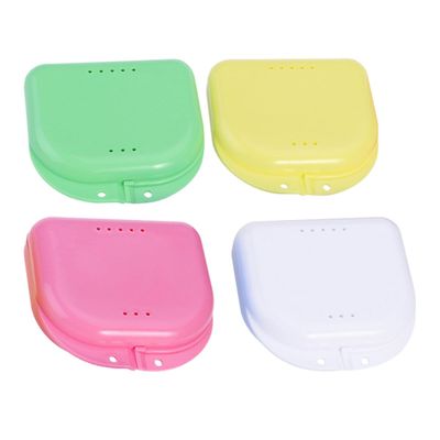 Mikikit Orthodontic Retainer Case Portable Plastic Box Denture Storage Container 4pcs Assorted Colours with Keep Braces Dry Random Color for Braces Care