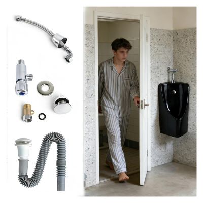 MZZKFC Corner Urinals with Drainage Kit & Flush Valve, Wall-mounted Ceramic Urinal for Men, Black White Men's Urinal for Public Restrooms/Garage/Basement(Black)