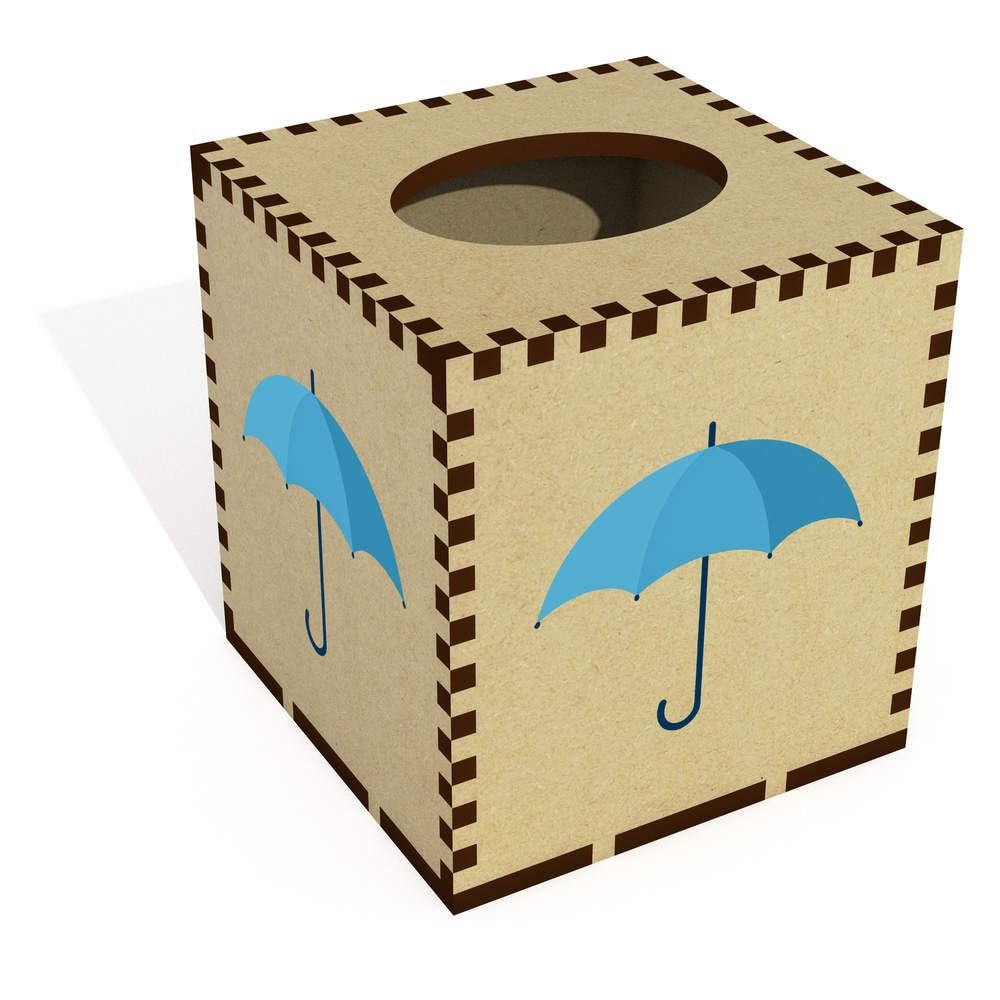 Azeeda Square 'Blue Umbrella' Wooden Tissue Box Cover (TB00072816)