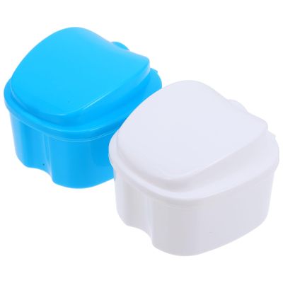 SHOWERORO Denture Storage Case with Filter and Leak-Proof Feature, 2Pcs Portable Dental Containers for False Teeth, Non-Toxic and Odorless, White and Light Blue