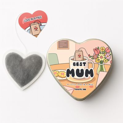 Best Mum Gift Heart-Shaped Tea Bags in Handmade Loose-Leaf Gift Tin (Set of 5) Mothers Day Tea Gift (Peppermint)