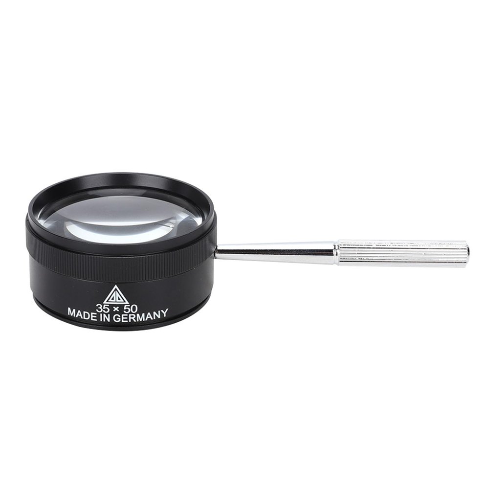 FreshCart Basics 35X Portable Handheld Magnifier with Detachable Handle for Jewelry Identification Reading At Home, Office, or Lab, Zinc Alloy, 2" Diameter