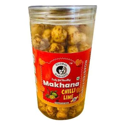 Global Harvests Chilli Lime Makhana 90g | Roasted Foxnuts Snack | Tangy & Spicy Flavoured Lotus Seeds | Crunchy Healthy Snack for Guilt-Free Munching