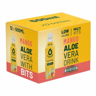 Simplee Low Calorie Aloe Vera Bits Drink with Multi Vitamins,Mango Flavours, 12 x 500ml By shop4less