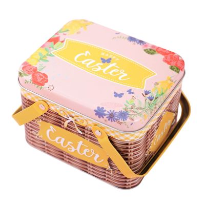 Easter Celebration Basket - Metal Candy Box with Lid and Handle, Easter Candy Holder - For Holidays, Chocolates, Holiday , Treats and Sweets