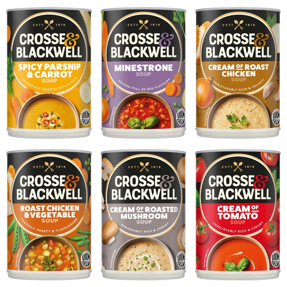 Crosse & Blackwell Soup Variety Pack (6 x 400g) | Creamy & Hearty Classics | Tomato, Mushroom, Chicken, Minestrone & Vegetable Soups
