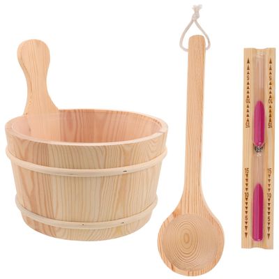 Alasum Wood Sauna Bucket Kit with Handle 4l Wooden Water Ladle Sand Timer 3pcs Sauna Room Accessories