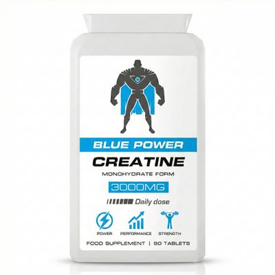 BLUE POWER Creatine Monohydrate Tablets 3000mg (3g) - 90 Tablets (30 Day Supply) - Small Scored Tablets, Titanium-Free Coating, Food Supplement