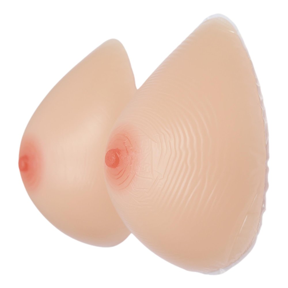 1 Pair Teardrop Silicone Breast Forms, Concave Bottom Self Adhesive Fake Boobs, DD Cup Mastectomy Prosthetic for Transgender(Non Adhesive,J Cup)