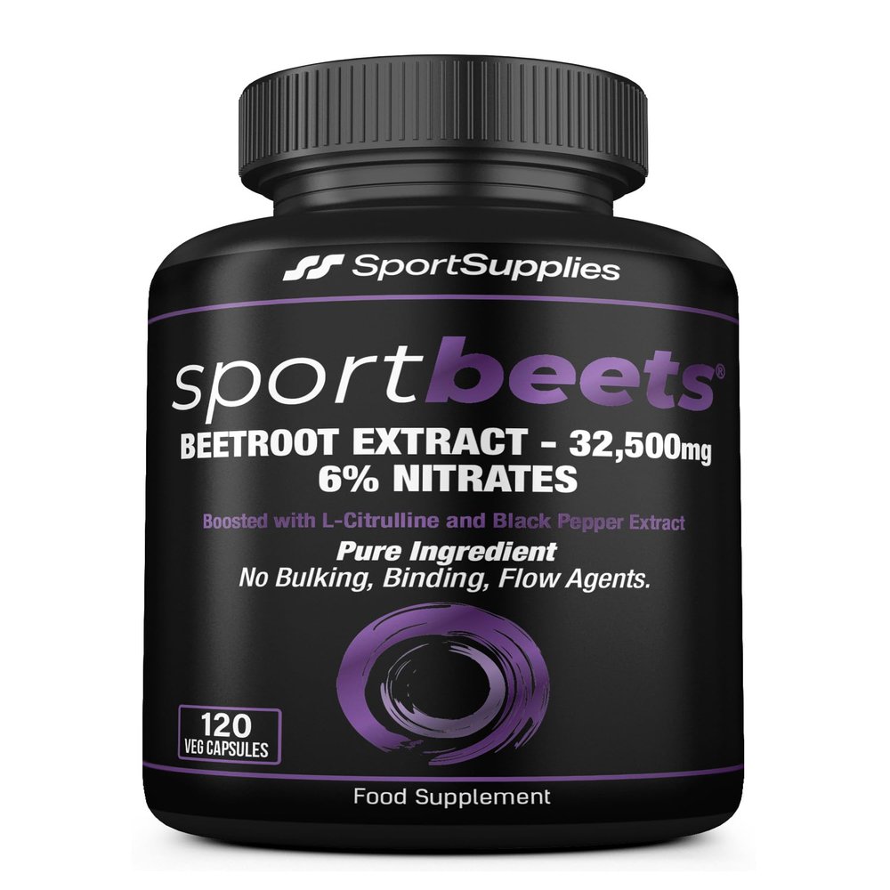 SportBeets Beetroot Extract 32,500mg Capsules Standardised to 6% Nitrates - L-Citrullne 1,000mg & Black Pepper to Enhance the Benefits of Beetroot. (32,500mg from 500mg of a 65:1 Extract Ratio)