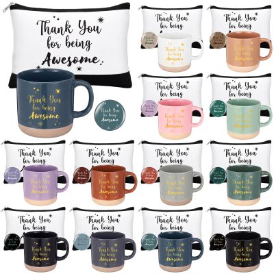 Yetene 36 Pcs Employee Appreciation Gift Bulk 13 oz Thank You for Awesome Ceramics Coffee Mugs Inspirational Makeup Bags Compact Mirrors Gift for Women Coworkers Staff Nurse Girls Teacher