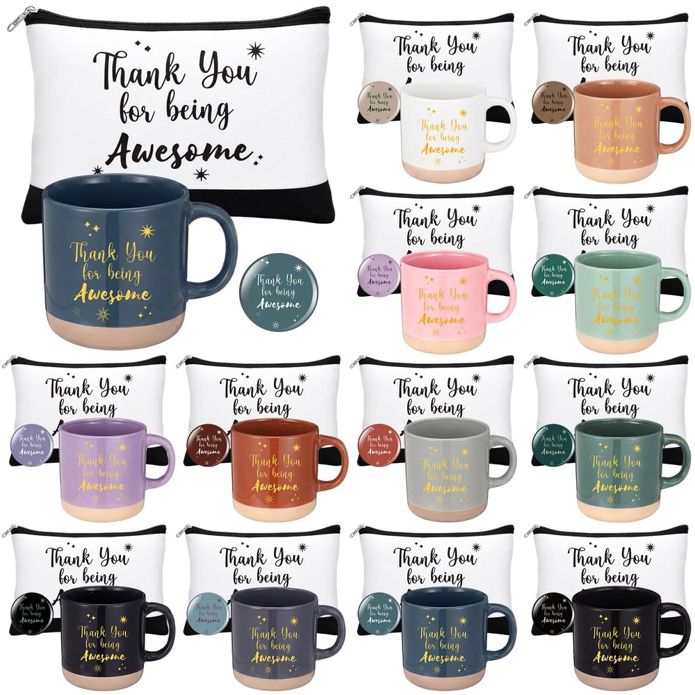 Yetene 36 Pcs Employee Appreciation Gift Bulk 13 oz Thank You for Awesome Ceramics Coffee Mugs Inspirational Makeup Bags Compact Mirrors Gift for Women Coworkers Staff Nurse Girls Teacher