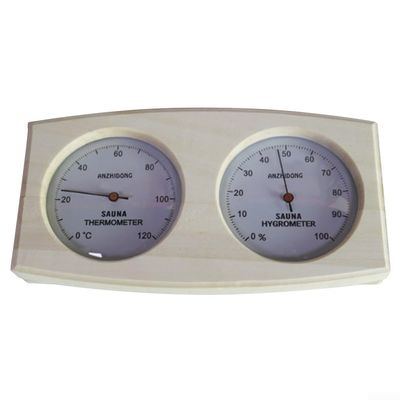 Real Time Temperature and Humidity Monitor for Sauna Rooms with Wooden Body and Analog Display 2 in 1 Functionality Compact Design