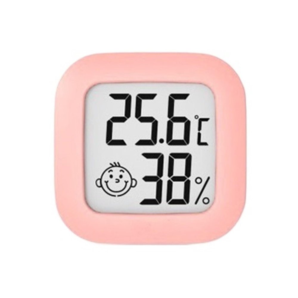 LCD Electronic Digital Temperature Humidity Meter Indoor Outdoor Thermometer Hygrometer Weather Station Clock,Pink