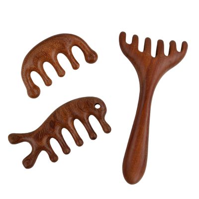 3 Piece Gua Sha Head Massage Comb, Self-Care Scalp Combs with Wide Teeth, Sandalwood Meridians Scalp Massage, Wooden Five-Claw Acupressure Therapy Brush for Face, Neck, Back and Lymphatic