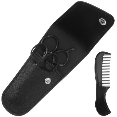 VILLCASE Mens Beard Shears Kit 4pcs Stainless Steel Mustache Trimming Scissors Comb with Storage Pouch for Home and Barbershop Grooming