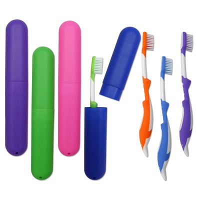 Childrens Dolphin Toothbrushes with Cases ~ Set of 4, Kids Travel Set, Ages 3-7