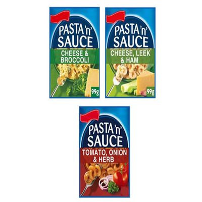 Pasta 'n' Sauce Variety Pack, Cheese & Broccoli, Cheese Leek & Ham, Tomato Onion & Herb, 99-110g, Pack of 3