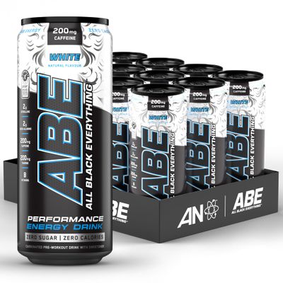Applied Nutrition ABE Pre Workout Cans - All Black Everything Energy + Performance Drink, ABE Carbonated Beverage Sugar Free with Caffeine (Pack of 12 Cans x 330ml) (White)