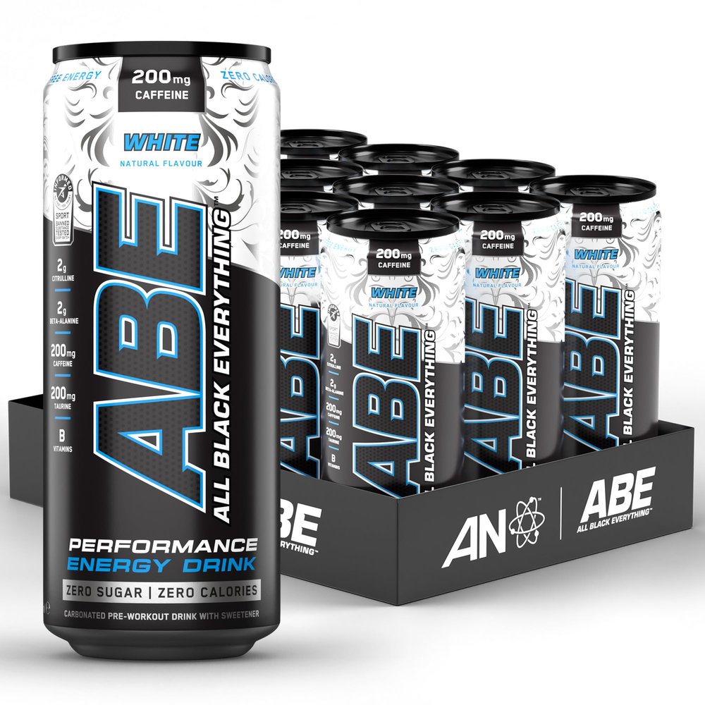 Applied Nutrition ABE Pre Workout Cans - All Black Everything Energy + Performance Drink, ABE Carbonated Beverage Sugar Free with Caffeine (Pack of 12 Cans x 330ml) (White)