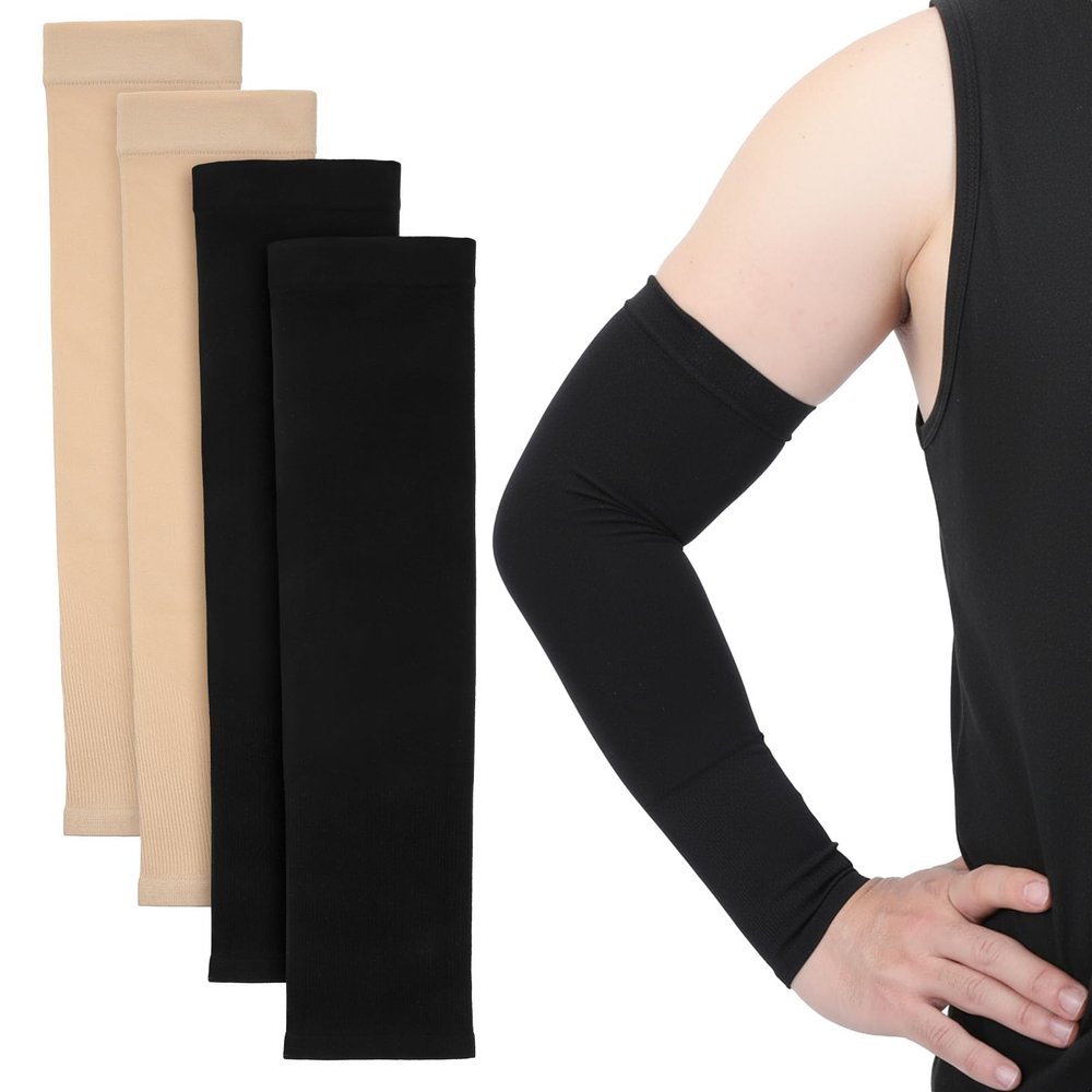 2 Pairs Tattoo Cover Up Sleeve, Forearm Sleeves for Women, Forearm Compression Protective Sleeve Arm Sleeves for Men Women (Black, Nude)